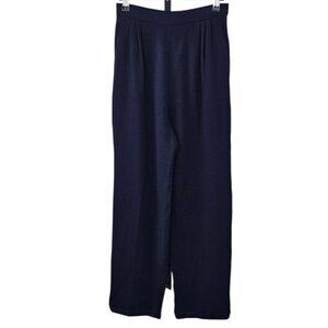 St. John Collection High Rise Pleated Santana Knit Pants, Pockets, Blue, Size 2